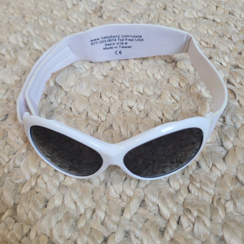 Retro Baby Banz White Velcro Sunglasses Glasses Wrap Around Summer Beach